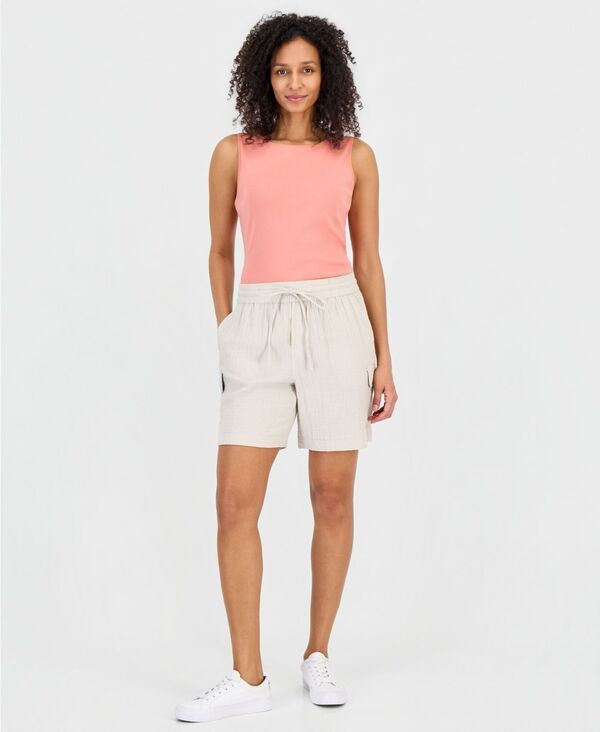 スタイルアンドコー レディース ボトムス ハーフパンツ・ショーツ ショートパンツ コットン Style Co Womens Cotton Gauze PullOn Cargo Shortstone W