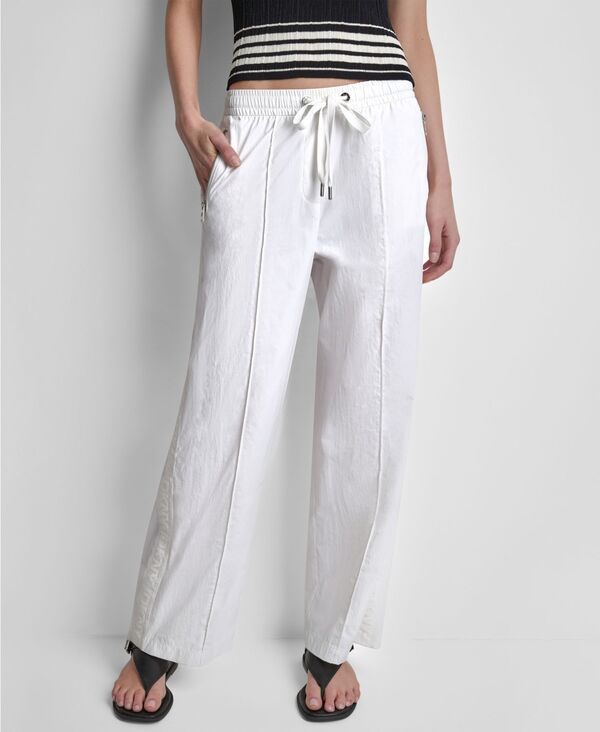ダナ キャラン ニューヨーク レディース ボトムス カジュアルパンツ ロゴ DKNY Womens RelaxedFit Logo Trim Pants White ホワイト