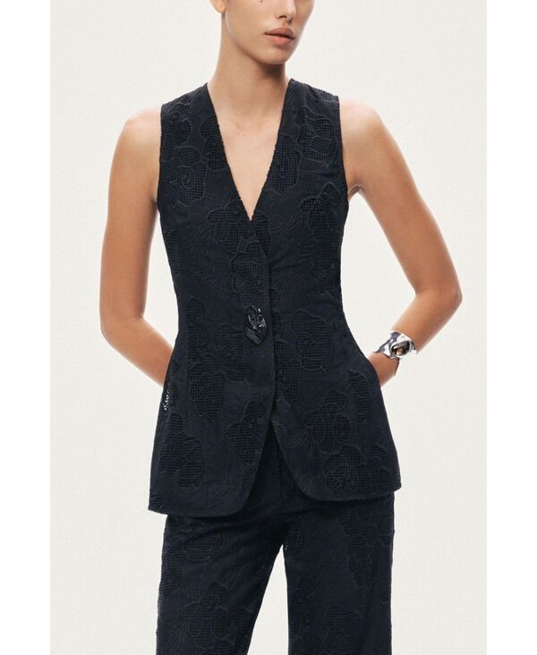 ノクチューン レディース トップス ベスト NOCTURNE Womens Textu red Tailo red Vest Black ブラック