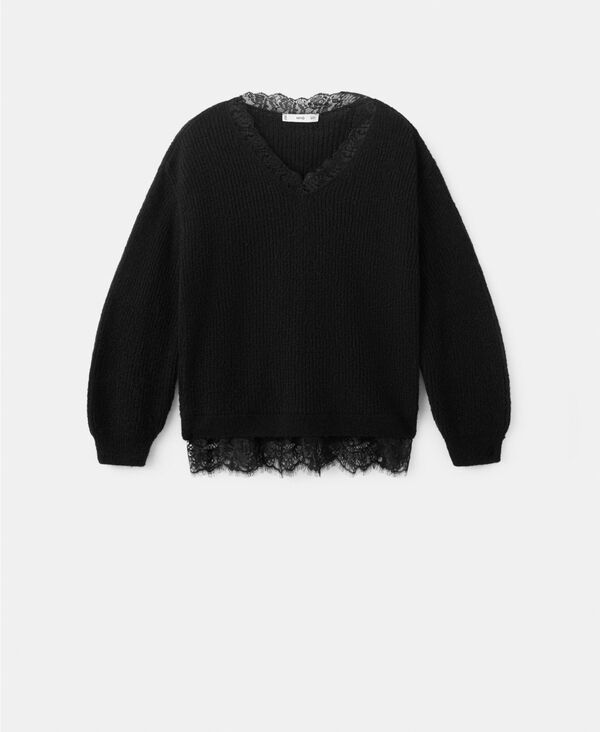 マンゴ レディース アウター ニット・セーター レース MANGO Womens Lace Knit Jumper Sweater Black ブラック