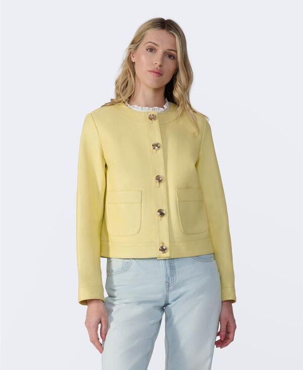 ファーニック UK レディース アウター ジャケット・ブルゾン クロップド レザー Furniq UK Womens Cropped Leather Jacket With Gold Buttons ファーニック UK レディース アウター ジャケット・ブルゾン クロップド レザー Furniq UK Womens Cropped Leather Jacket With Gold Buttons