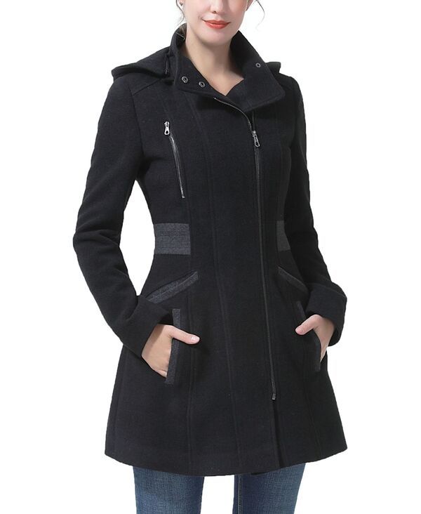 キミアンドカイ レディース アウター ジャケット・ブルゾン ウール コート kimi kai Womens Miller Wool Blend Hooded Walker Coat Black ブラッ
