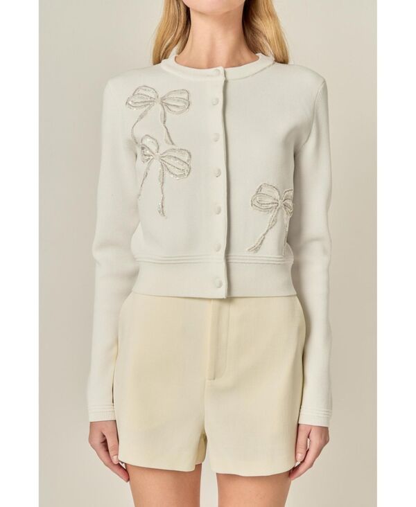 イングリッシュファクトリー レディース アウター ニット・セーター カーディガン English Factory Womens Bow Detail Cardigan Off white オフホワイト