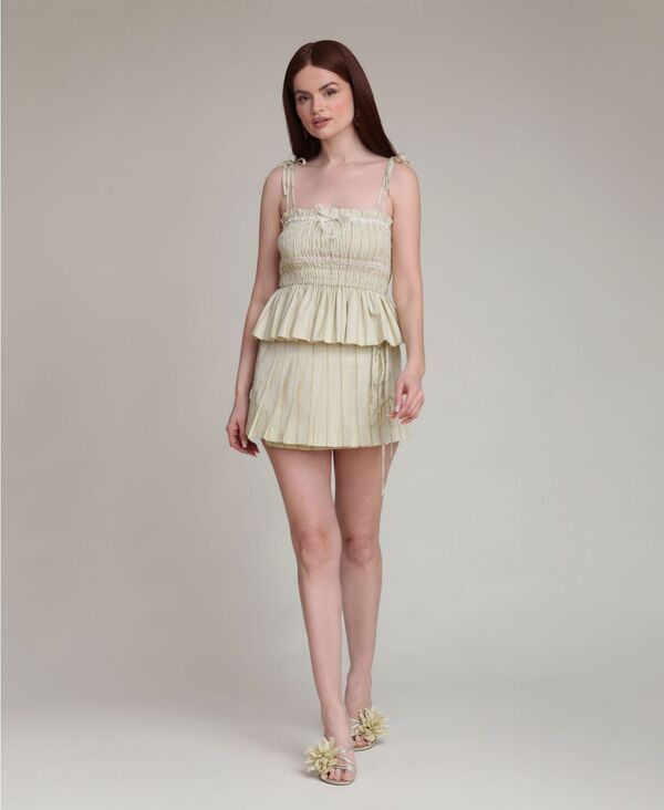 アヴェックレフィーユ レディース ボトムスカート プリーツ ミニ Avec Les Filles Womens Pleated Wrap Mini Skirt Avocado Gingham