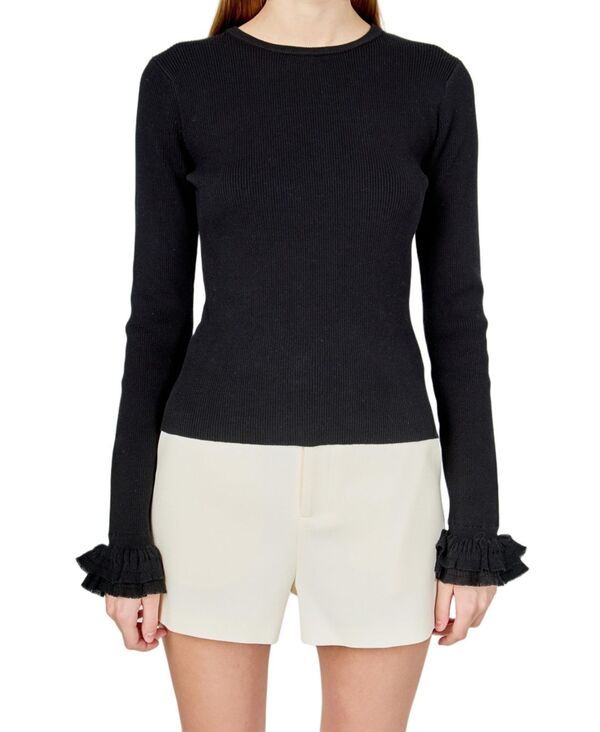 エンドレスローズ レディース アウター ニット・セーター フリル endless rose Womens Ruffled Cuff Knitop Black ブラック