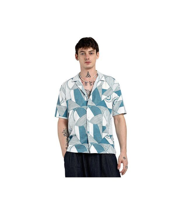 キャンパスストラ メンズ トップス シャツ Campusutra Mensteel Blue Oversized Geometric Lined Shirt Blue ブルー