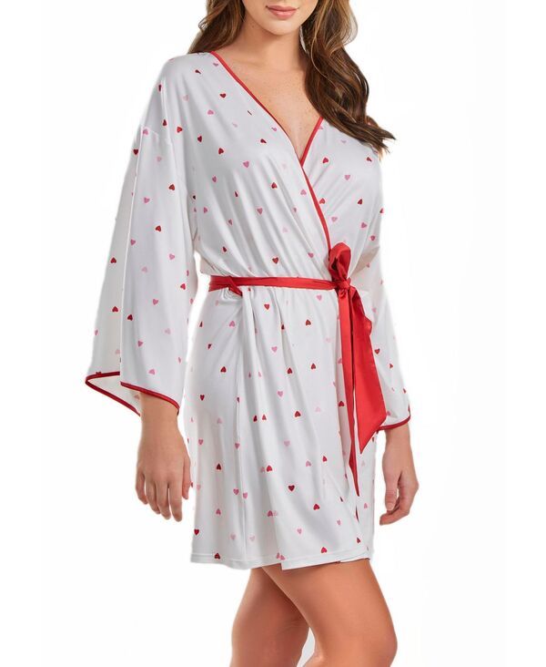 アイコレクション レディース アンダーウェア ナイトウェア プリント コントラスト iCollection Womens Kyley Heart Print Robe with Contrast Se