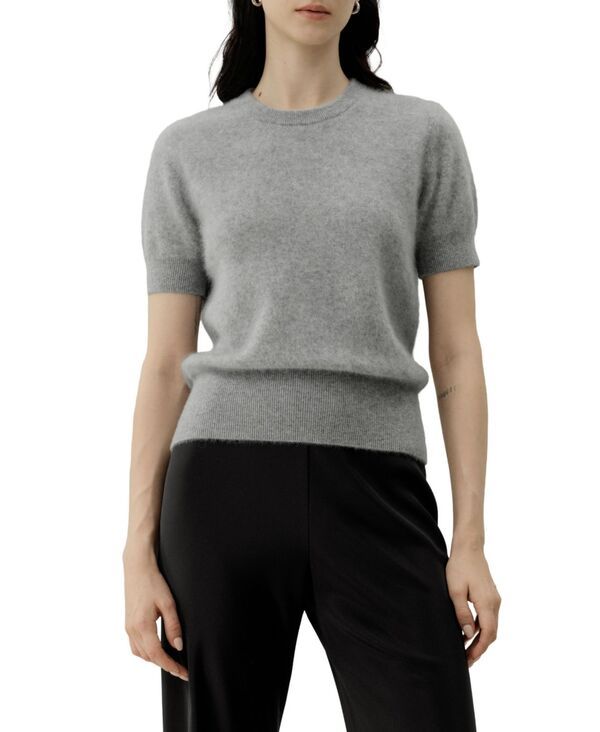 リリーシルク レディース アウター ニット・セーター 半袖 LILYSILK Womens Brushed Cashmere ShortSleeve Sweater Foggy