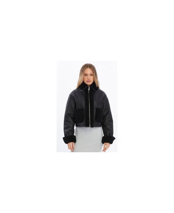 ファーニック UK レディース アウター ジャケット・ブルゾン クロップド Furniq UK Womens Cropped Shearling Jacket Black ブラック