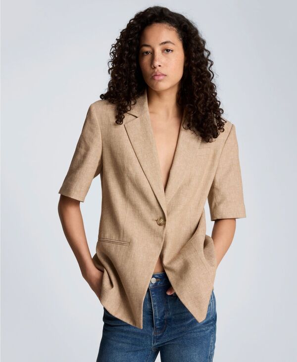 ケネスコール レディース アウター ジャケット・ブルゾン リネン Kenneth Cole Womenshort Sleeve One Button Linen Blend Jacket Mesa T