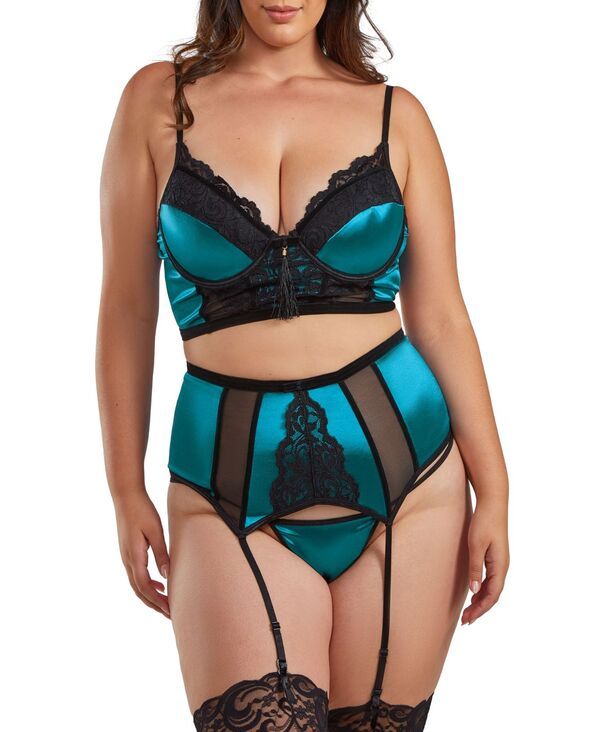 アイコレクション レディース アンダーウェア ナイトウェア プラスサイズ サテン スカート iCollection Plusize 3Piece Underwire Padded Bra Garter