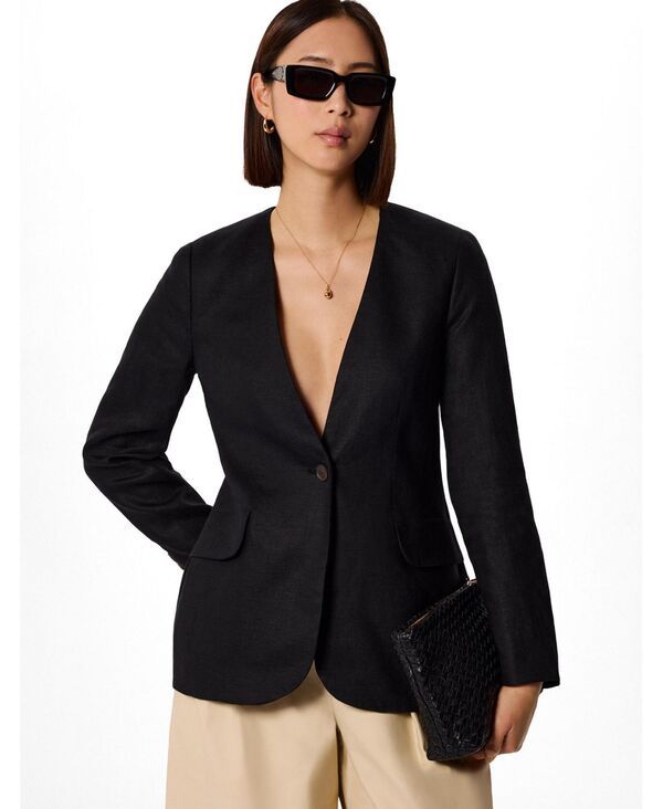 ホイッスルズ レディース アウター ジャケット・ブルゾン ブレザー リネン Whistles Womens Collarless Linen Blazer Black ブラック