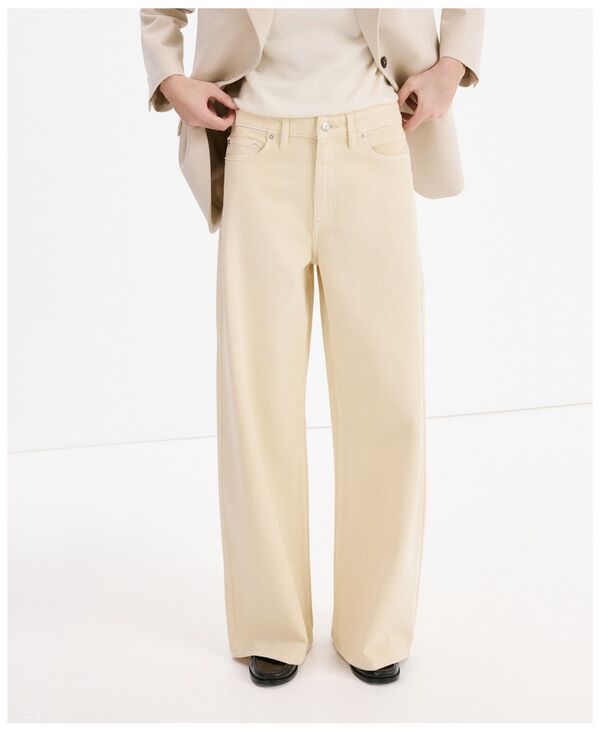 マンゴ レディース ボトムス デニムパンツ ワイドレッグ ジーンズ MANGO Womens Wide Leg MidRise Jeans Vanilla