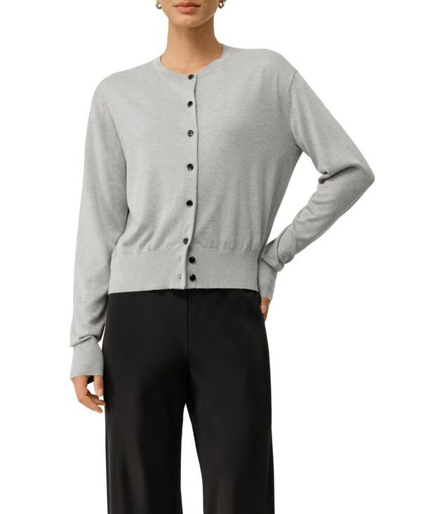 リリーシルク レディース アウター ニット・セーター カーディガン LILYSILK Womens RoundNeck Silk Cashmere Cardigan Foggy