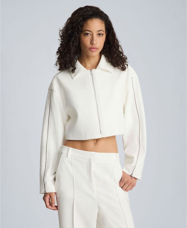 ケネスコール レディース アウター ジャケット・ブルゾン Kenneth Cole Womens Zip Sleeve Colla red Jacket Pure White ホワイト