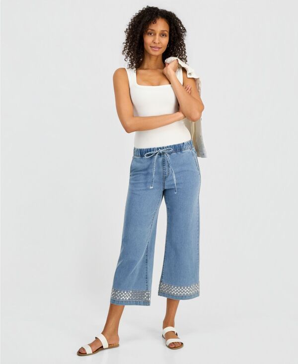 スタイルアンドコー レディース ボトムス デニムパンツ ワイドレッグ スパンコール クロップド ジーンズ Style Co Womensequined PullOn HighRise Cropped