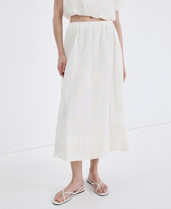 マンゴ レディース ボトムスカート コットン 刺繍 MANGO Womens Embroideredetails Cotton Skirt Ecru エクリュ