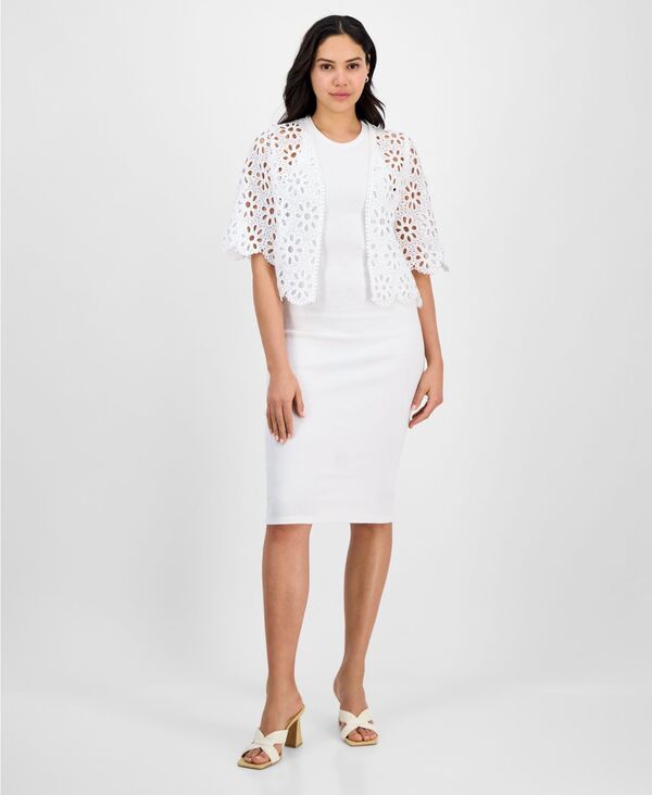 ロビー・ビー レディース アウター ジャケット・ブルゾン レース Robbie Bee Womens Lace Detail Shrug Jacket White ホワイト