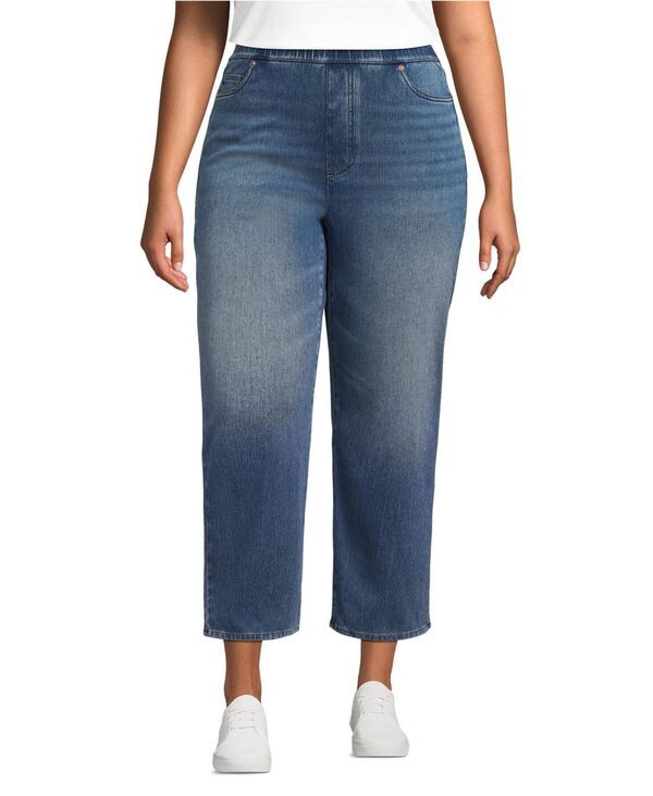 ランズエンド レディース ボトムス デニムパンツ ニット ジーンズ Lands End Womenstarfishigh Rise Knit Denim Straight Crop Jeans Ind