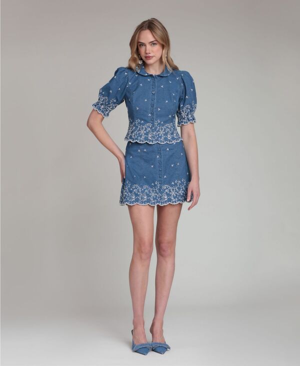 アヴェックレフィーユ レディース ボトムスカート ミニ Avec Les Filles Womenscallop Hemini Skirt Needle Blue ブルー