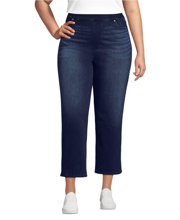 ランズエンド レディース ボトムス デニムパンツ ニット ジーンズ Lands End Womenstarfishigh Rise Knit Denim Straight Crop Jeans Dar