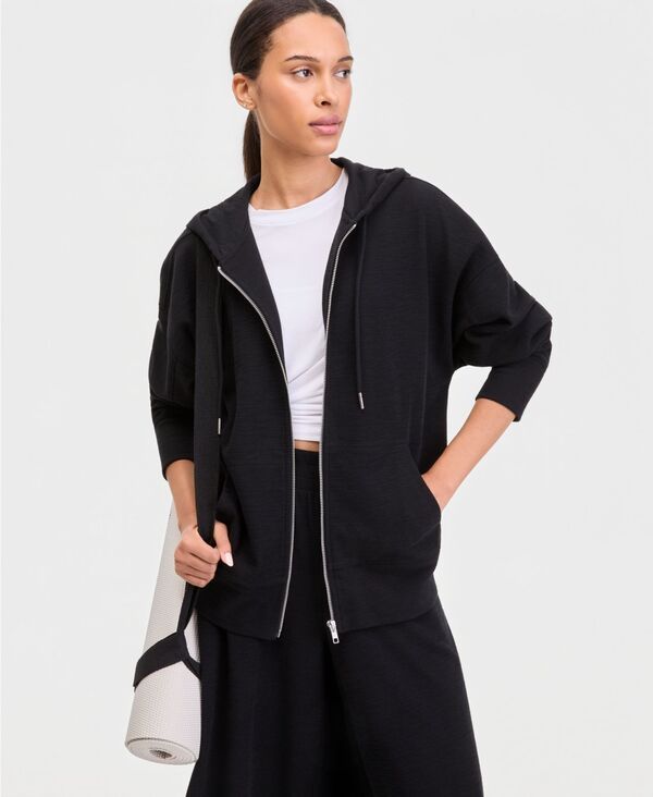 イデオロギー レディース アウター パーカー・スウェット シャツ IDeology Womens Rib Slub ZipFront Hooded Sweatshirt Deep Black ブラック