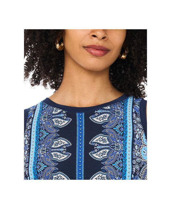 ヴィンスカムート レディース トップス タンクトップリント ノースリーブ Vince Camuto Womens Printed Sleeveless Tank Top Classic Navy ネイ