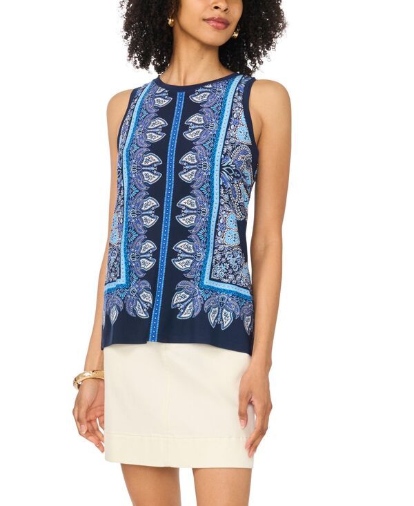 ヴィンスカムート レディース トップス タンクトップリント ノースリーブ Vince Camuto Womens Printed Sleeveless Tank Top Classic Navy ネイ