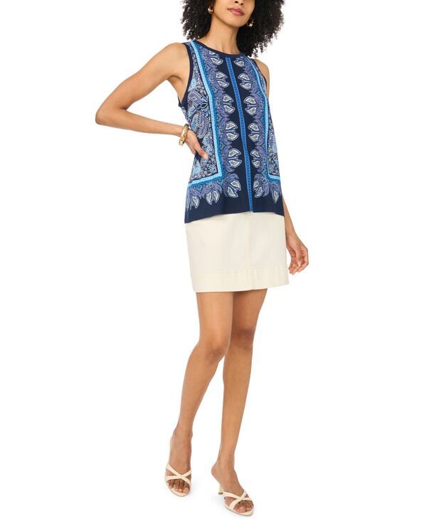 ヴィンスカムート レディース トップス タンクトップリント ノースリーブ Vince Camuto Womens Printed Sleeveless Tank Top Classic Navy ネイ