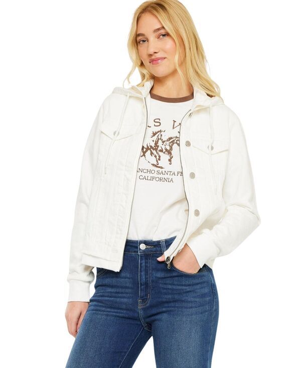カンクン レディース アウター ジャケット・ブルゾン デニム KanCan Womens Eleni Hoodedenim Jacket White ホワイト