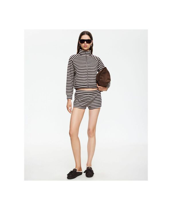 ライオネス レディース アウター ジャケット・ブルゾン スタンドネック Lioness Womenstriped Funnel Neck Jacket Beige Chocolate Stripe チ