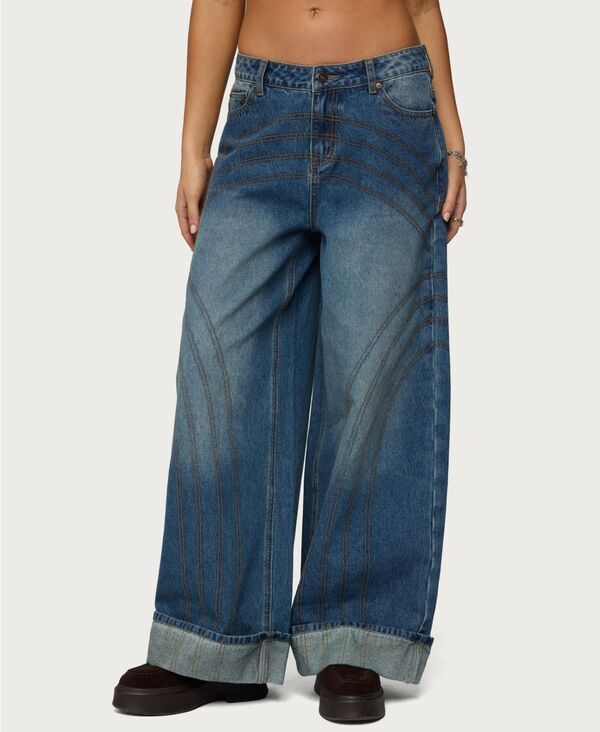 アディクテッド レディース ボトムス デニムパンツ ローライズ ジーンズ Edikted Womens Cuffed Low Rise Baggy Jeans Lightbluewashed ブルー
