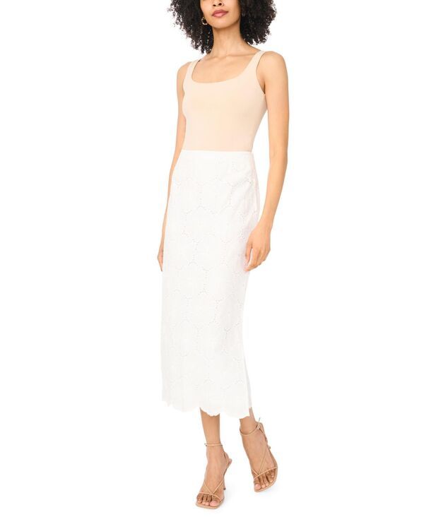 ヴィンスカムート レディース ボトムスカート ミディ 刺繍 Vince Camuto Womens Embroide red Scalloped Hemidi Skirt Ultra White ホワ