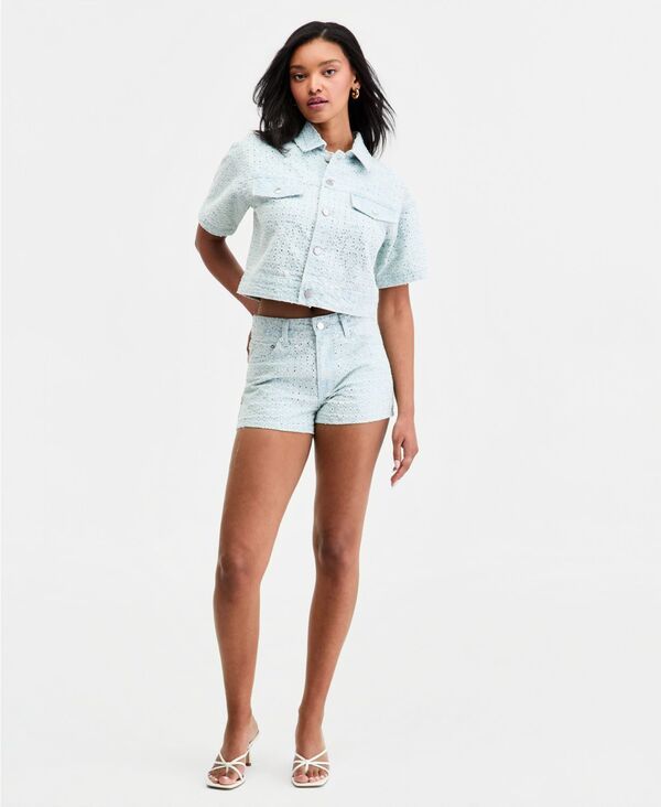バースリー レディース ボトムス ハーフパンツ・ショーツ ショートパンツ スパンコール デニム Bar III Womensequin Destructedenim Shorts Light Shin
