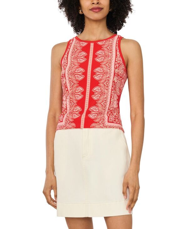 ヴィンスカムート レディース トップス タンクトップリント ノースリーブ Vince Camuto Womens Printed Sleeveless Tank Top Lobste red レッド
