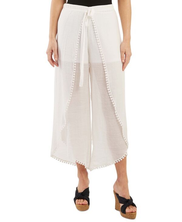 ビーシーエックス レディース ボトムス カジュアルパンツ クロップド BCX Juniors TieFront Gauze Cropped Pants Off White オフホワイト