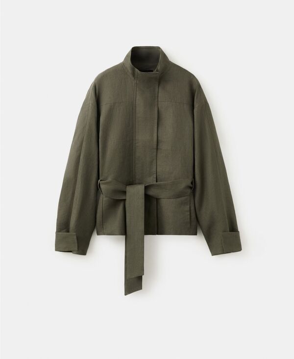 マンゴ レディース アウター ジャケット・ブルゾン リネン MANGO Womens Linen Belted Jacket Khaki カーキ