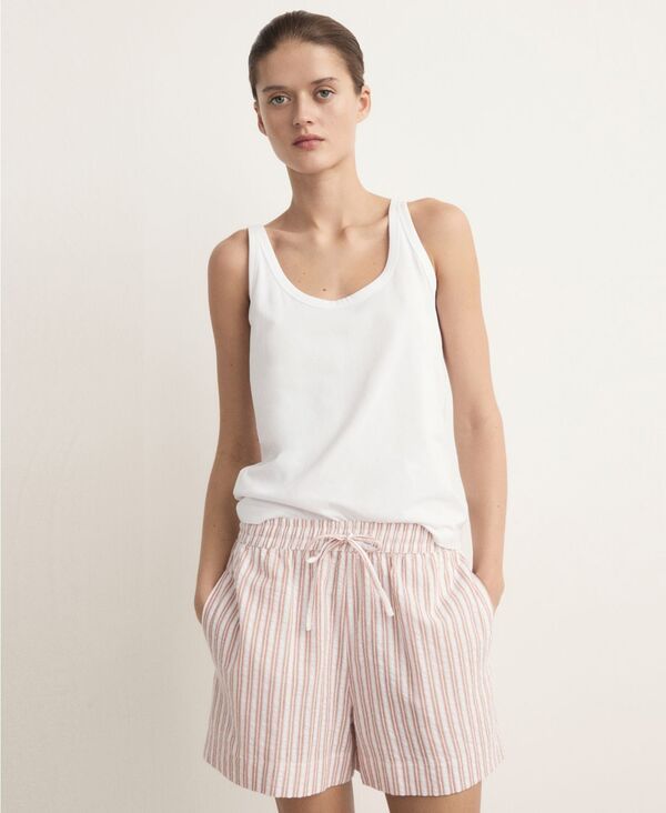 マンゴ レディース アンダーウェア ナイトウェア コットン MANGO Womens TwoPiece Cotton Striped Pajamas Russet ストライプ
