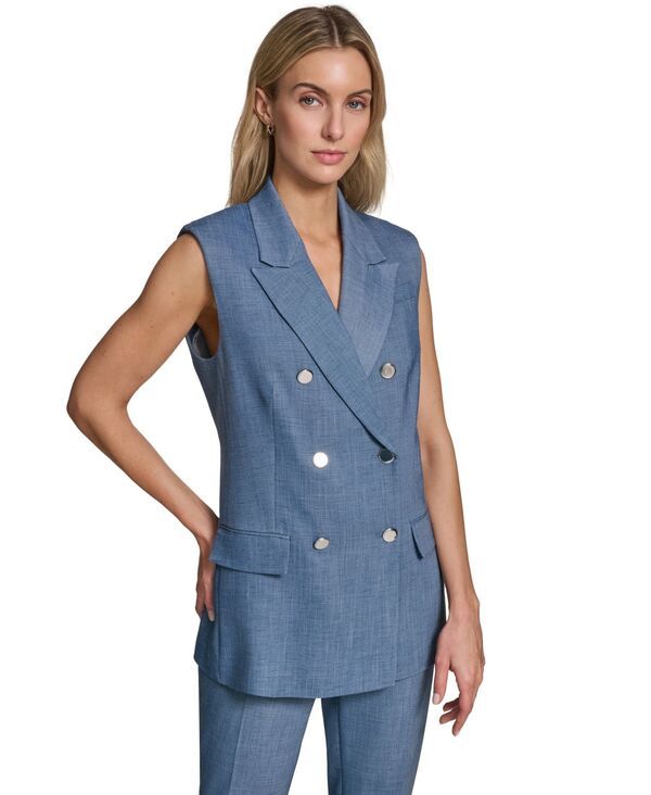 カルバンクライン レディース トップス ベスト Calvin Klein Womens Notch Collar ButtonFront Vest Lt Indigo インディゴ