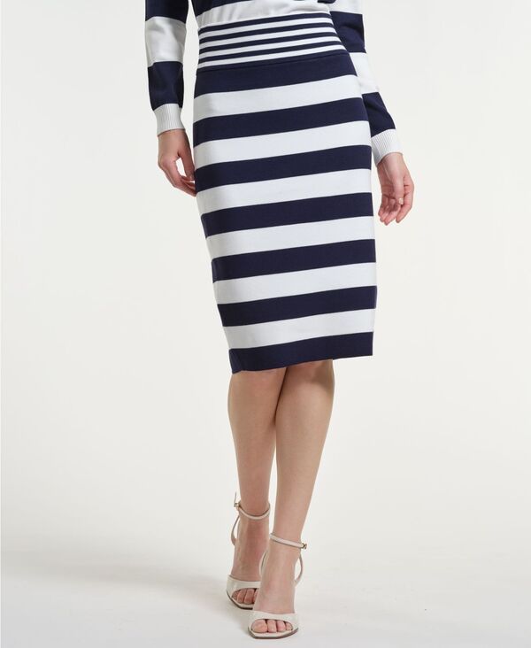 イザックミズラヒ レディース ボトムスカート Isaac Mizrahi Womenstriped PullOn Skirt Navywhite ホワイト