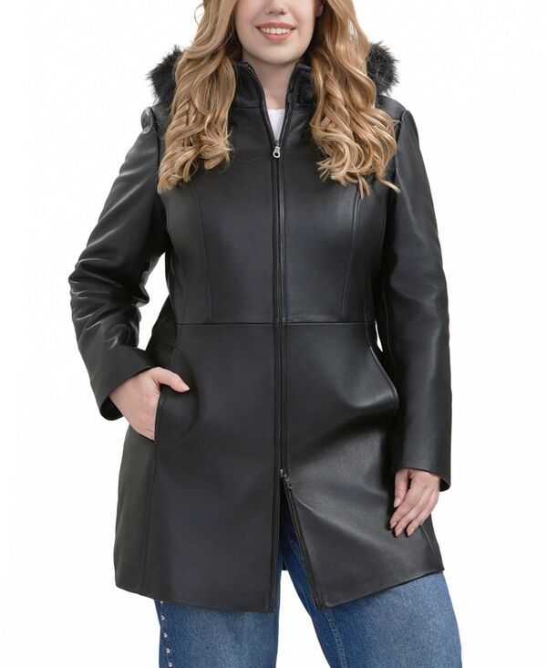 ビージーエスディー レディース アウター ジャケット・ブルゾン プラスサイズ パーカー コート レザー BGSD Plusize Greta Leather Parka Coat Black ブラック