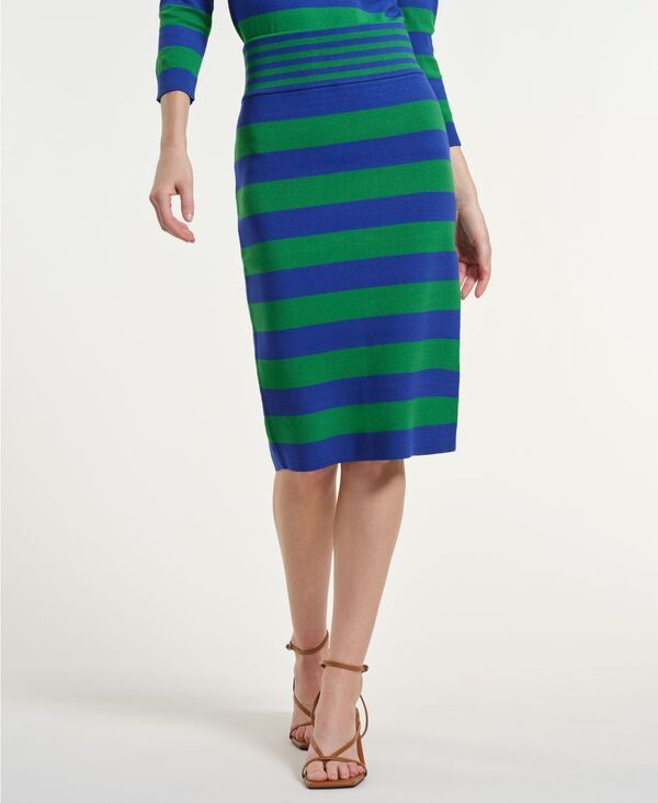 イザックミズラヒ レディース ボトムスカート Isaac Mizrahi Womenstriped PullOn Skirt Bluegreen ブルー