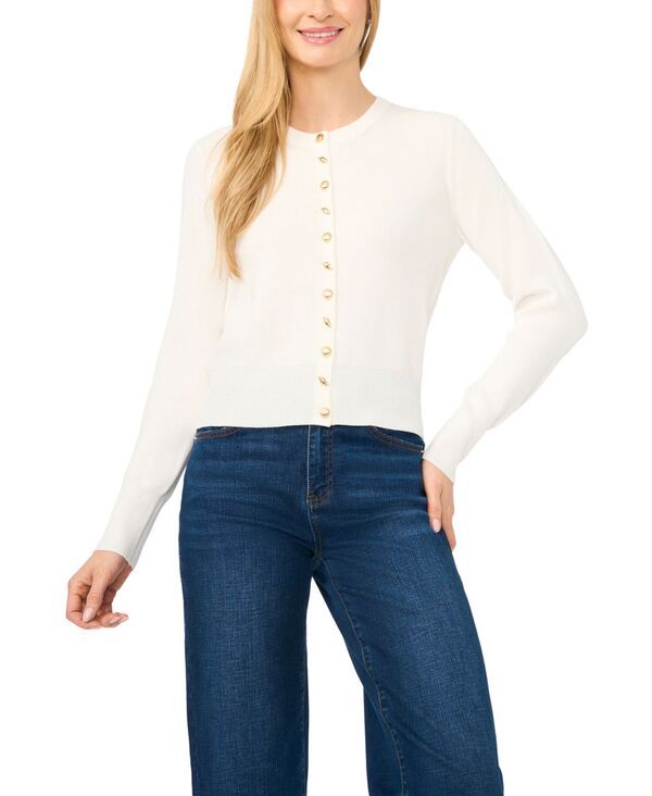 セセ レディース アウター ニット・セーター クルーネック カーディガン 長袖 CeCe Womens LongSleeve Crewneck Shell Button Cardiganew Ivor