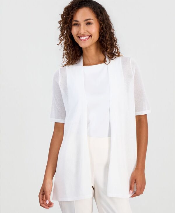 アンクライン レディース アウター ニット・セーター 半袖 シアー カーディガン Anne Klein WomenshortSleeve OpenFront SemiSheer Cardigan Sa