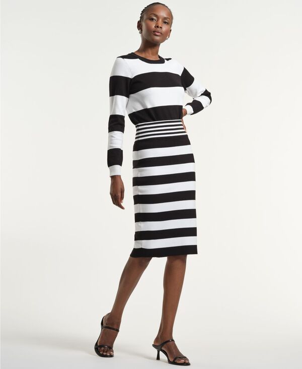 イザックミズラヒ レディース ボトムスカート Isaac Mizrahi Womenstriped PullOn Skirt BlackWhite ホワイト