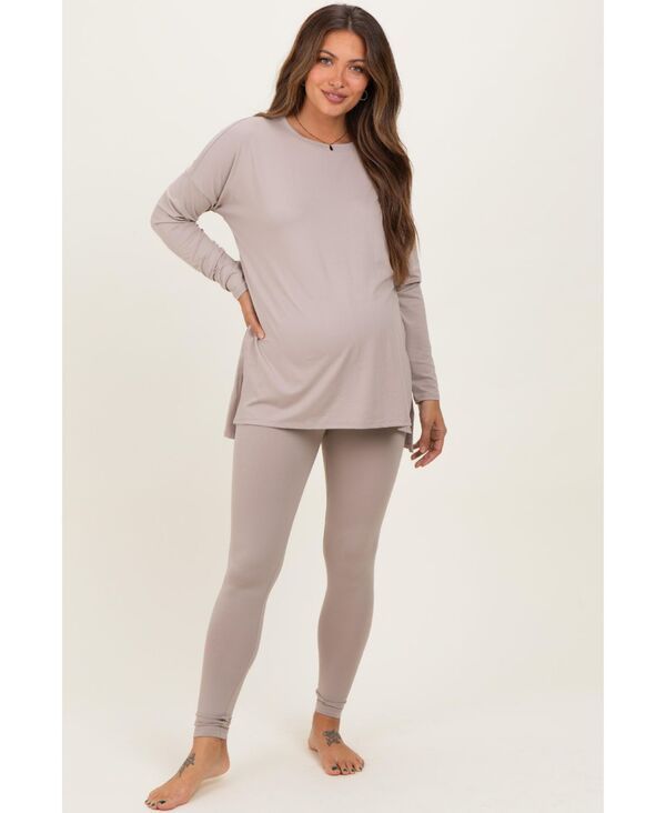 ピンクブラッシュ レディース ボトムス レギンス ニット マタニティ Pinkblush Maternity Light Mocha Brushed Knit Oversized Top and Le