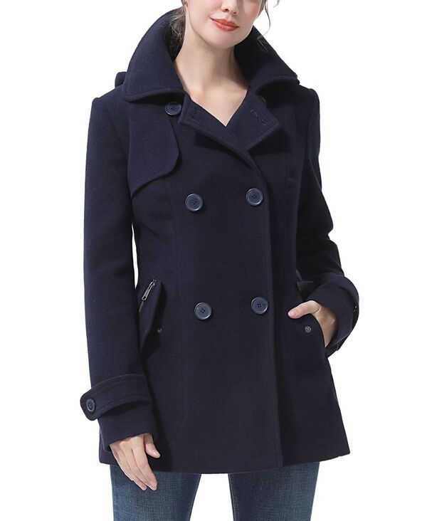 キミアンドカイ レディース アウター ジャケット・ブルゾン ウール コート kimi kai Womens Mira Wool Blend Hooded Pea Coat Navy ネイビー