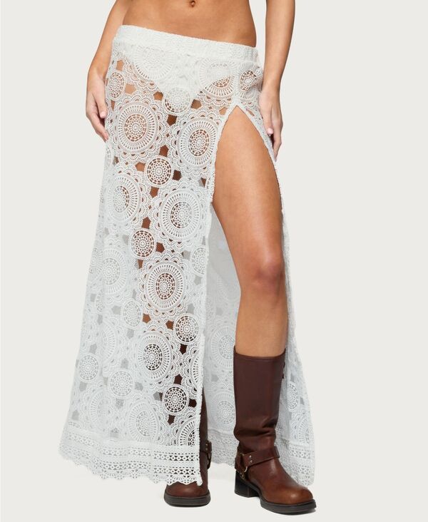 アディクテッド レディース ボトムスカート シアー レース マキシ Edikted Womens Milana Slit Sheer Lace Maxi Skirt White ホワイト