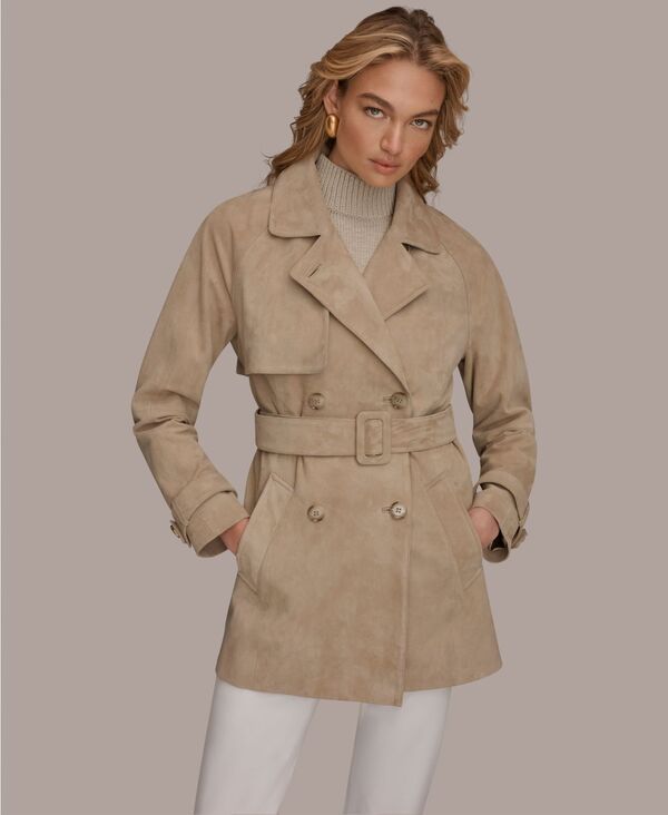 ダナ キャラン ニューヨーク レディース アウター コート スエード Donna Karanew York Womens Double Breasted Belted Suede Trench Coa