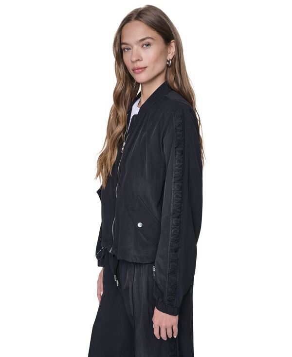 ダナ キャラン ニューヨーク レディース アウター ジャケット・ブルゾン ロゴ DKNY Womens Logo Trim Rumpled Bomber Tech Jacket Black ブラック